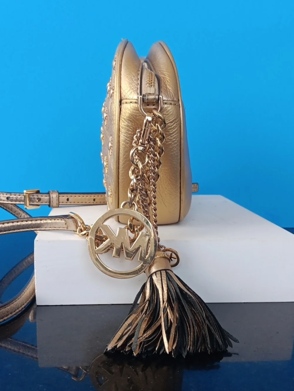 Michael Kors Metallic Gold Studded Crossbody Size 8.5+6+2.5